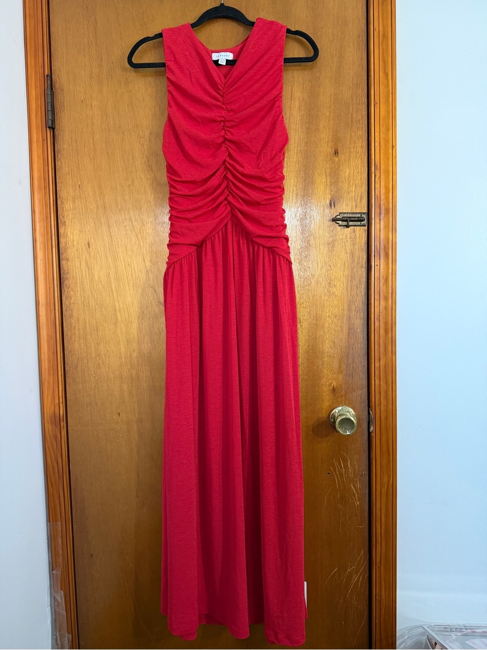 Topshop Red Sleeveless Ruched Maxi Dress